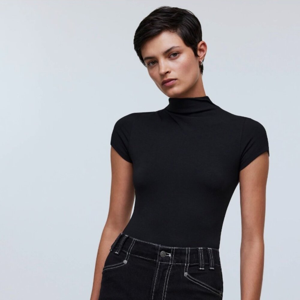 NWOT Madewell Mockneck Thong Bodysuit, Black, Small